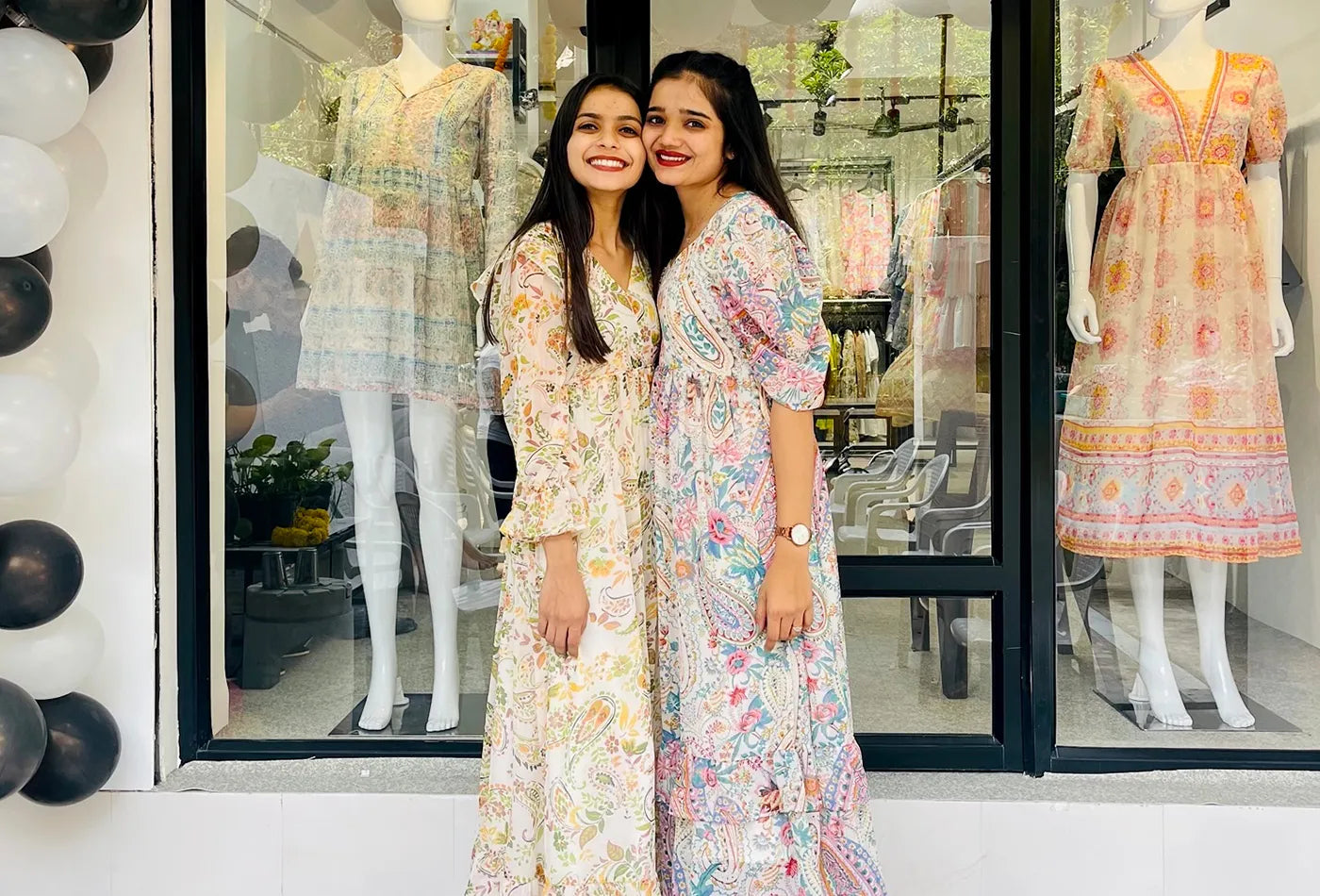 Anrobee founders at the showroom launch event, marking a milestone in their journey of designing elegant and comfortable dresses for women.