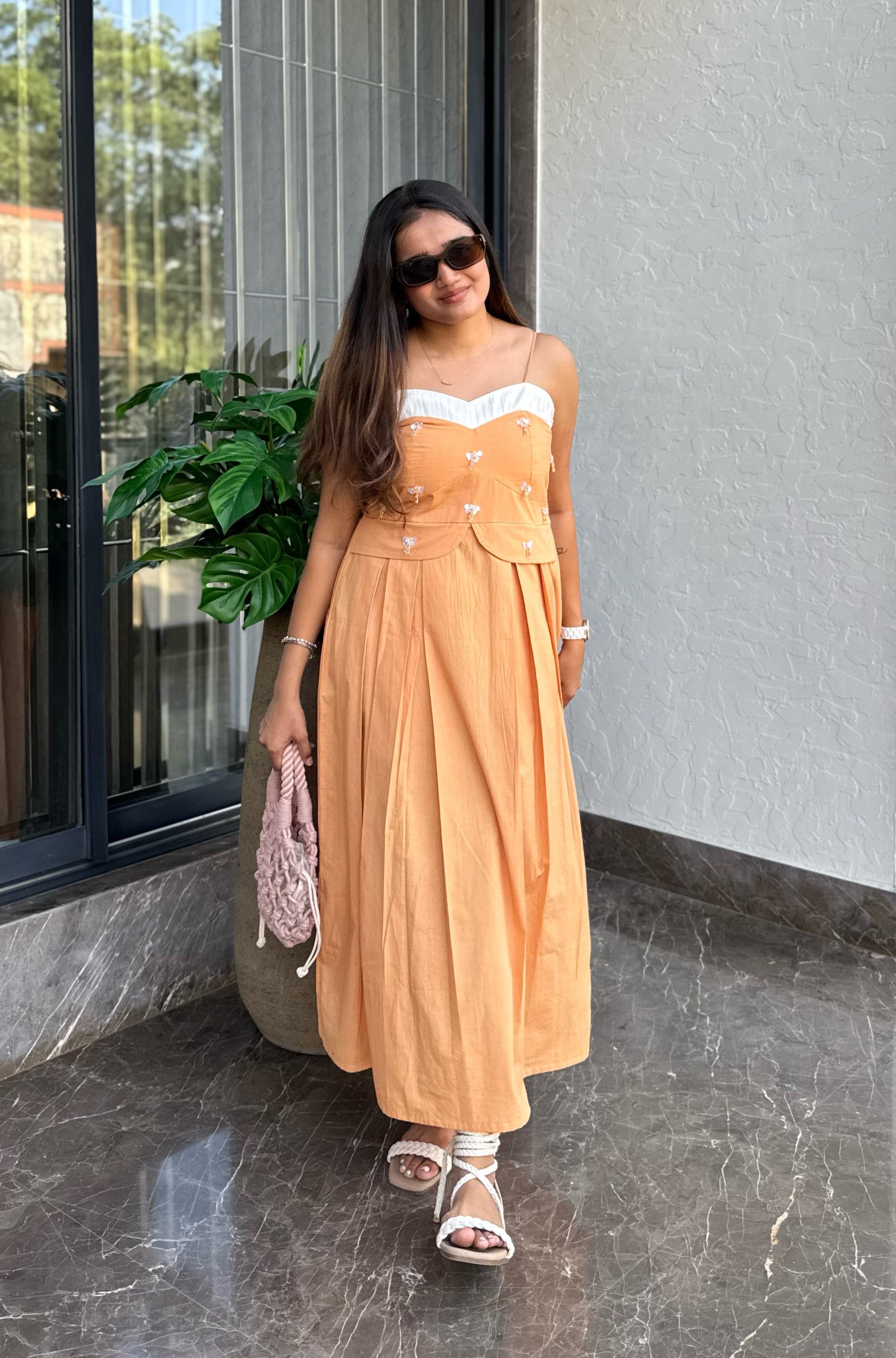 Peach Embellished Maxi Dress