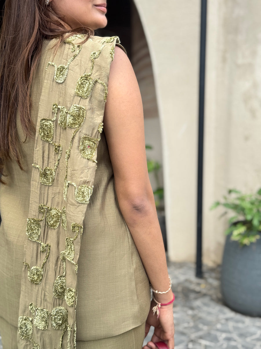 Olive Bloom Embroidered Co-ord Set