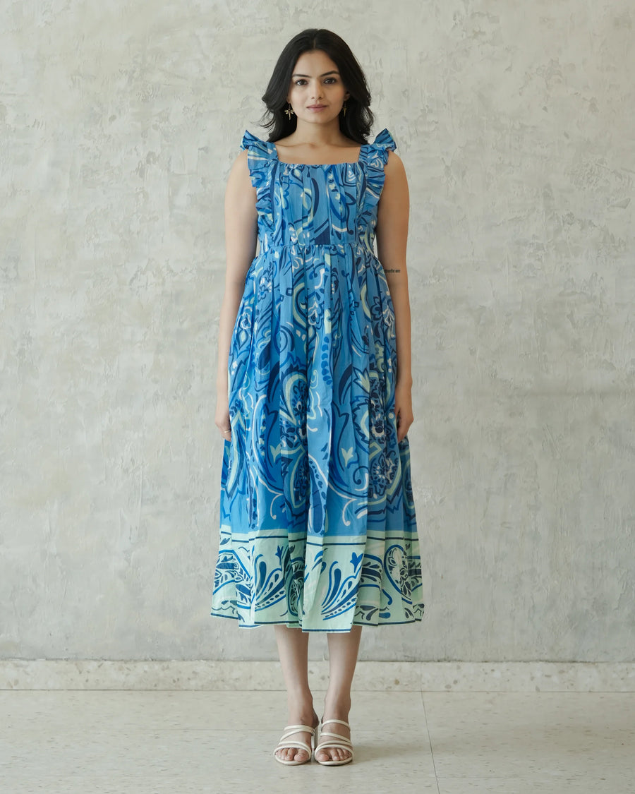 Blue Paisley Cotton Maxi Dress