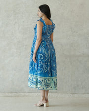 Blue Paisley Print Cotton Maxi Dress for Women