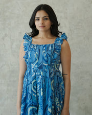 Blue Paisley Print Cotton Maxi Dress for Women