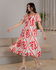 Scarlet Leaf Off-Shoulder Maxi Dress