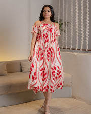 Scarlet Leaf Off-Shoulder Maxi Dress