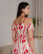 Scarlet Leaf Off-Shoulder Maxi Dress