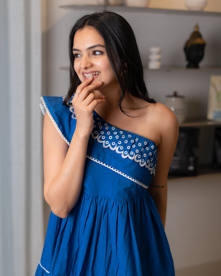 Indigo Breeze One-Shoulder Dress