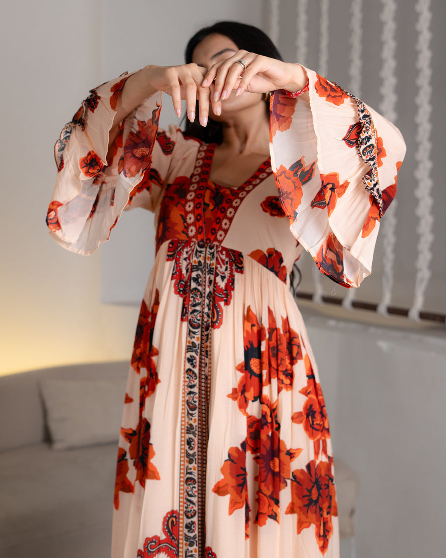 Bohemian Floral Print Maxi Dress