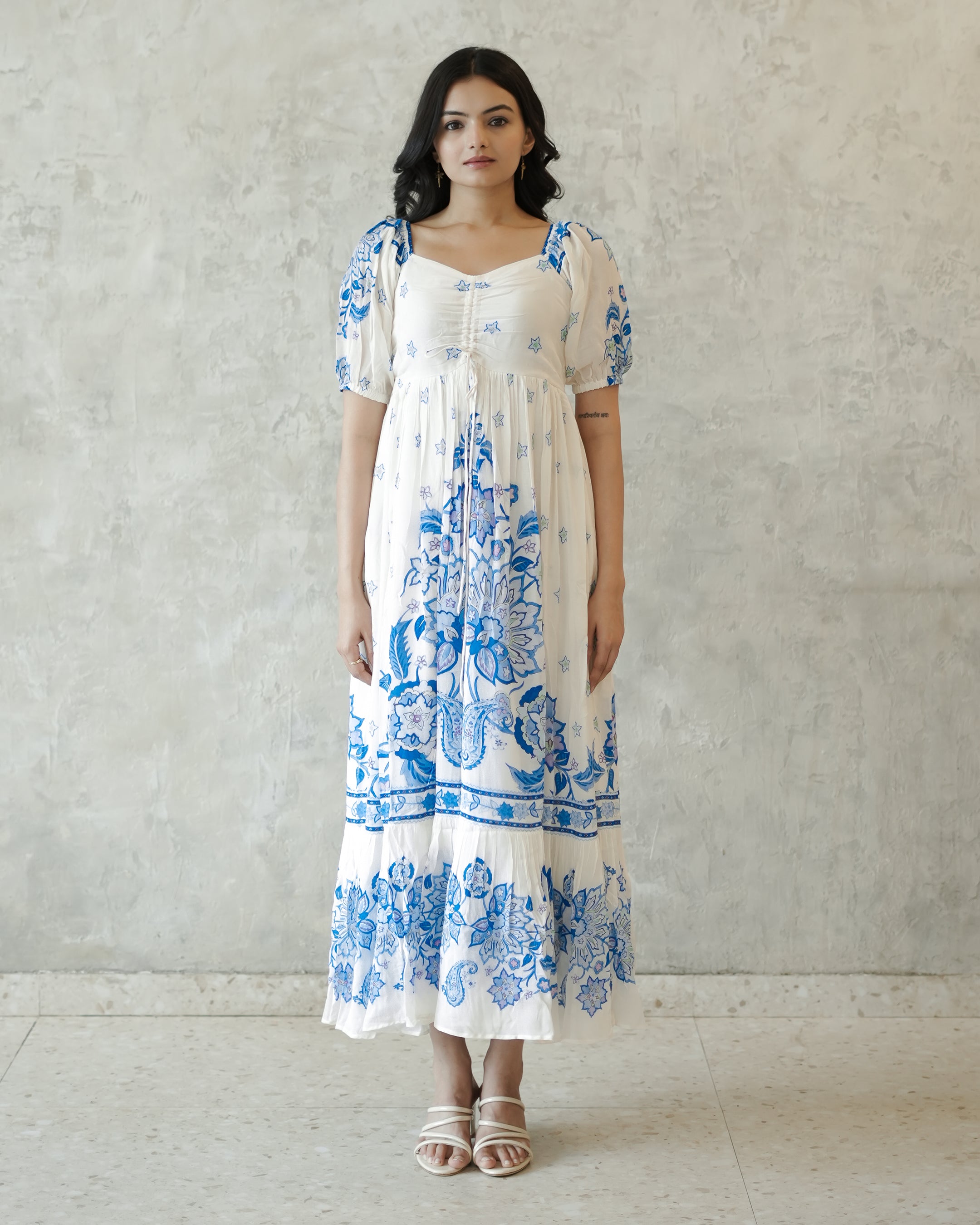 Blue and White Water Flower Dress