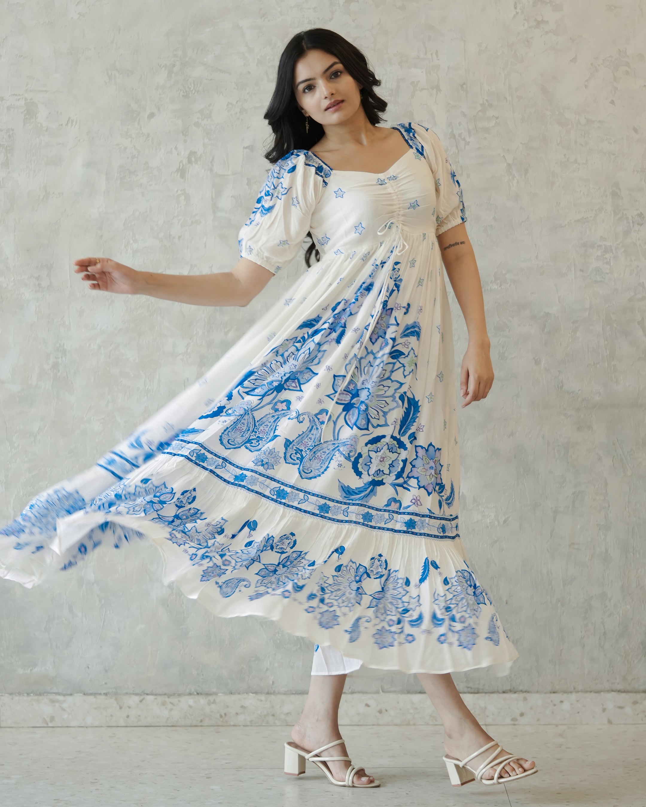 Blue and White Water Flower Dress