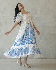 Blue and White Water Flower Dress