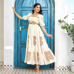 Playful angled pose highlighting the tiered hem and soft fabric of this summer maxi dress.