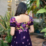 Back view showing embroidered floral short dress for women