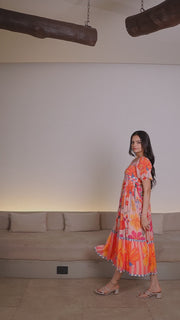 Elegant Orange Floral Maxi Dress